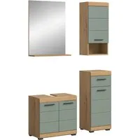 Badmöbel-Set SCHLOONSEE 4-teilig - Komplettes Badmöbel-Set mit hochwertiger MDF Front in trendigem Grün, ideal für stilvolle Badezimmergestaltung. Maße: B: 112 cm, H: 191 cm. Pflegeleicht und modern!