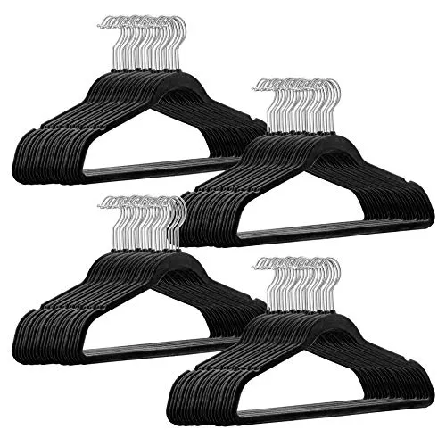 Stück hochwertige Samt Kleiderbügel in der Farbe Schwarz mit Silber Haken/Anti-Rutsch/von StickandShine 100