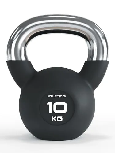 ATLETICA Kettlebells 10 kg | Gummierte Kugelhantel mit Chromgriff - Hochwertige 10 kg Kettlebell für effektives Ganzkörpertraining. Die gummierte Oberfläche schützt Boden und Hantel, während der verchromte Griff für optimalen Halt sorgt. Ideal für ambitionierte Fitness-Enthusiasten.