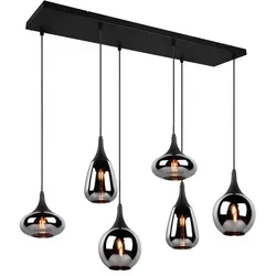 Trio Lumina Pendelleuchte 40W, 6 x E14, schwarz-chrom - Lampen mit edlen Glasschirmen, die durch ihr einzigartiges Design und die Kombination aus Metall und Glas zum Blickfang in jedem Wohnraum werden.