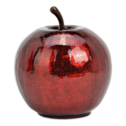G. Wurm Dekoleuchte Apfel (S) Glas, Metallic Rot, Apfel Lampe mit 20 LED - Lichterkette, Dekolampe, Tischleuchte, Apfellampe