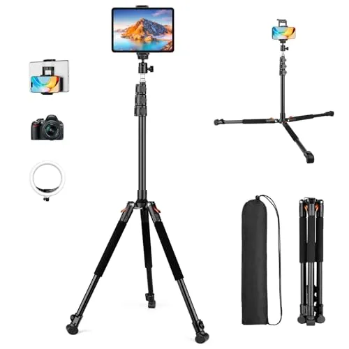 Nineigh 200cm Tablet Stativ Halterung mit 360°-Drehung, Höhenverstellbar Handy Stativ Tablet Bodenständer für Camera, Alle 4,7-12Zoll Tablets und Smartphones