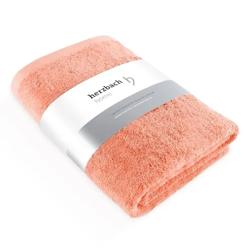 herzbach home Premium Badetuch 100 x 150 cm (Coral) - Duschtücher aus 100% natürlicher Baumwolle, besonders weich und saugstark, ideal für Sauna und Wellness – in bester Qualität aus Portugal gefertigt.