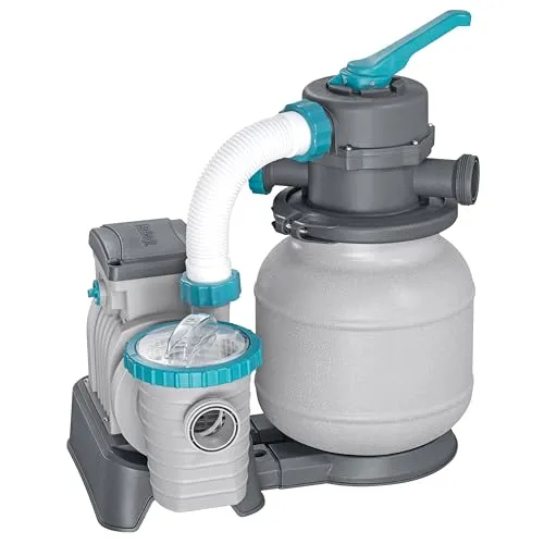 Bestway Flowclear Sandfilteranlage 6.056 l/h - Pumpen für Pools mit 1.100 - 42.300 l, inklusive Zeitschaltuhr und 6-Wege-Ventil für effiziente Wasserumwälzung und einfache Handhabung.