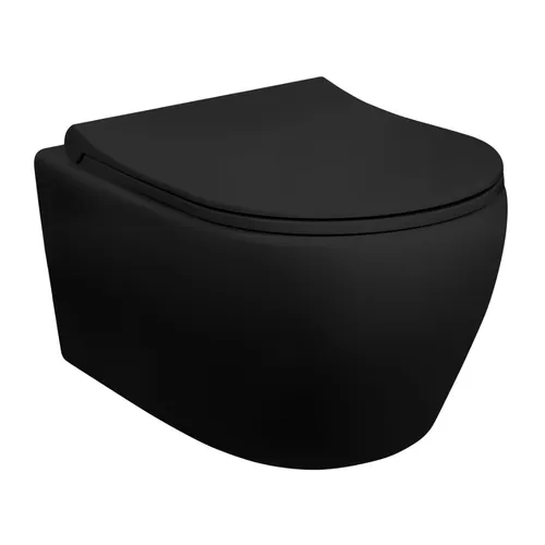 Spülrandloses Hänge WC Matt Schwarz - Sanitäranlagen & Zubehör, spülrandloses Design für einfache Reinigung und Soft-Close Deckel für leisen Komfort.