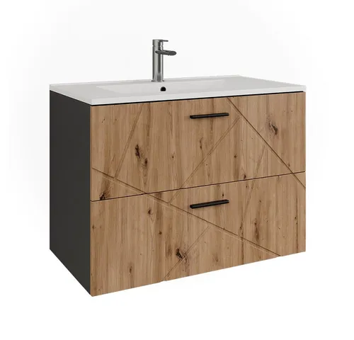 Vicco Badmöbel-Set Irma, Anthrazit/Artisan, 2 Teile - Modernes Badmöbel-Set mit Waschbeckenunterschrank und elegantem Keramikwaschbecken. Ideal für stilvolle Badezimmer mit viel Stauraum und einem Hauch von Luxus.