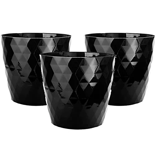2friends Blumentopf schwarz 3er Set, Durchmesser 14 cm (Oben), schwarz glänzend, aus stabilem Kunststoff, ideale Fensterbank-GröÃŸe, Made in EU
