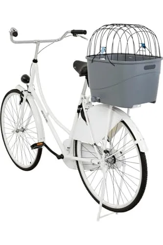 Bicycle Basket for Bike Racks - 36x47x46 cm, graues pulverbeschichtetes Metall mit rutschfester Matte und Klappe, ideal für sicheres Transportieren von Gepäck