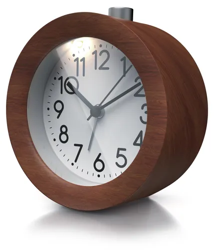 BEARWARE Analoger Wecker mit rundem Holzkorpus Holz Wecker mit beleuchtetem Ziffernblatt