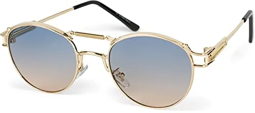 styleBREAKER Damen Panto Sonnenbrille mit ovalen Flachgläsern und Metall Bügel, Federn, Silikon Nasenauflage 09020117, Farbe:Gestell Gold/Glas Grau-Beige Verlauf