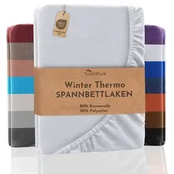 NatureMark Spannbettlaken Winter Thermo Fleece Spannbetttuch, 80% Baumwolle und 20% Polyester, Gummizug: rundum, (1 Stück), 90 x 190 bis 100 x 200 cm - Weiß weiß 90 cm x 200 cm