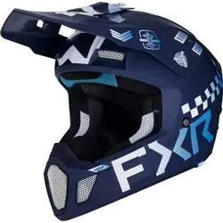 FXR Clutch Gladiator 2024 Motocross Helm - Weiß-Blau, Größe M für Männer - Motorradhelm mit leichter Polymerlegierung und ultra-hohem Belüftungssystem für maximalen Komfort und Sicherheit beim Fahren.