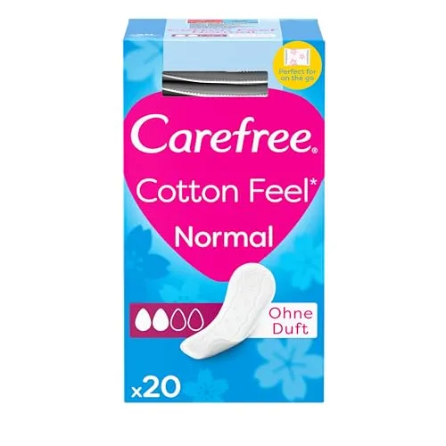 Carefree Slipeinlagen Cotton Feel Normal (20 Stück), 100% atmungsaktive Slipeinlagen ohne Duft für ein langanhaltendes Frischegefühl, Größe Normal