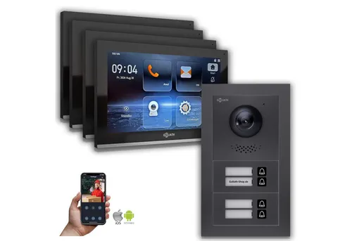 Goliath IP Video-Türsprechanlage 10 Zoll für 4-Familienhäuser - Moderne IP-Video-Türsprechanlage mit 10 Zoll Monitor. Hohe Bildqualität, Smartphone-Anbindung und erweiterbare Funktionen bieten Sicherheit und Komfort für Ihr Zuhause oder Unternehmen.