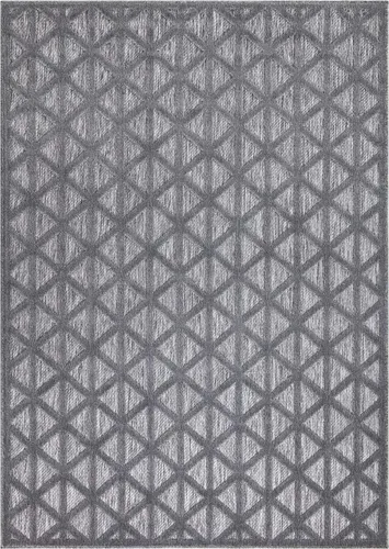 Teppich Outdoor Wetterfest - 60x110 cm - für Balkon, Terrasse, Flur - Geo-Muster in Anthrazit