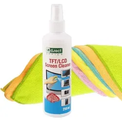 D.RECT 250ml Bildschirmreiniger + 5 Stück Mikrofasertuch 40x40cm | Bildschirm-Reinigungsspray Displayreiniger für LED, UHD TV, Display, Tablet, C...