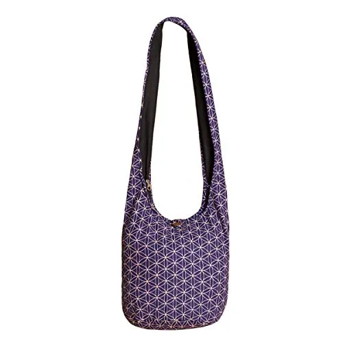 PANASIAM Shoulderbag Flower of Life, L - Damen-Henkeltaschen, geräumiger Schulterbeutel aus fester Baumwolle mit großem Stauraum und extra Tasche, ideal für Alltag und Outdoor-Aktivitäten.