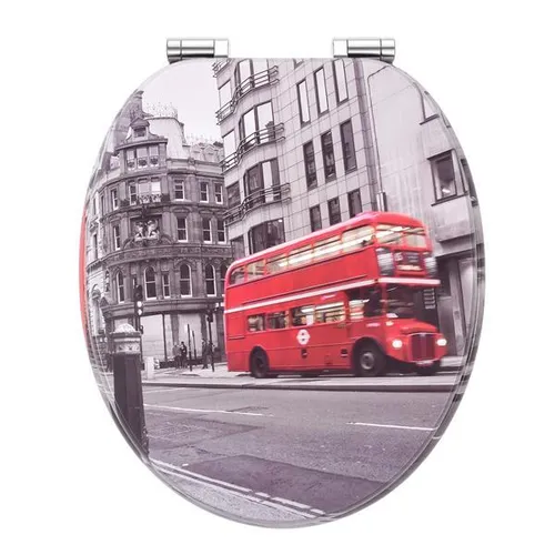 Holzkern WC Sitz mit Absenkautomatik | Bus London Design - Stabiler Holz WC-Sitz mit Absenkautomatik und verstellbaren Metallscharnieren. Pflegeleicht und einfach zu montieren, bringt dieser Sitz kreatives Design in Ihr Badezimmer.