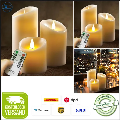 Batteriebetriebene LED-Dochte | Tanzende Flammen | 3er-Set in weiß von Besuche den da by-