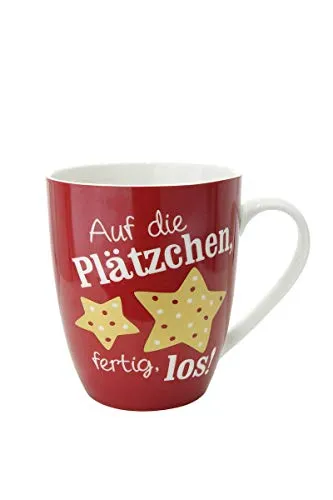 Gilde - 23560 - Kaffeebecher, Weihnachten, Auf die Plätzchen, fertig, los!, Porzellan, 8,5cm x 10cm, 360ml
