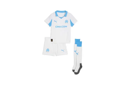 PUMA Olympique de Marseille 25/26 Heimtrikot-Minikit Kinder - Fußball-Fanartikel, offizielle Vereinsbekleidung mit feuchtigkeitsableitender dryCELL Technologie für hohen Tragekomfort beim Sport und in der Freizeit.