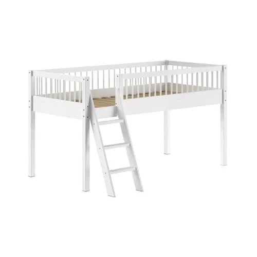 Mid.you Hochbett Weiß aus Buche, 90x200 cm - Hochbett aus FSC-zertifiziertem Buchenholz, ideal für Kinderzimmer, mit einer praktischen Höhe von 20 cm für sicheren Zugang.