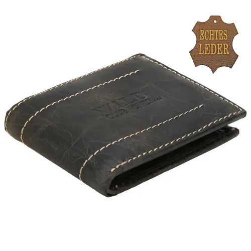 Portmonee Leder Portemonnaie Wallet Purse Geld Geldbeutel Lederbörse Schwarz 357