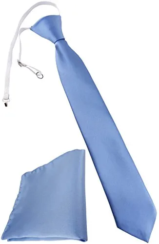 TigerTie Security Sicherheits Krawatte + Einstecktuch in blau hellblau Uni einfarbig - vorgebunden mit Gummizug