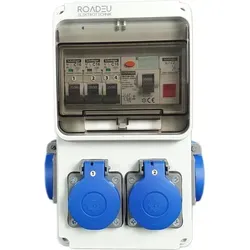 RoadEu Stromverteiler 230V mit 4x Schuko Steckdose - Sonstige Elektroinstallationsartikel mit FI Schutzschalter und Signalleuchte für erhöhte Sicherheit und zuverlässige Stromversorgung im Innen- und Außenbereich.