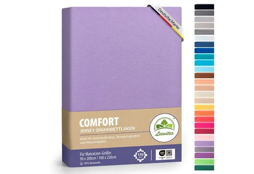 leevitex® Spannbettlaken Premium 170g/m², Gummizug: rundum, schwer und dick, 100% Jersey-Baumwolle, auch Boxspringbett geeignet
