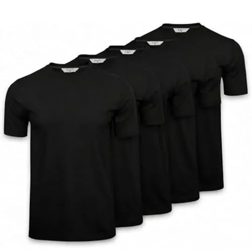 Xact Herren T Shirt 5er Pack – 100% Baumwolle, Basic Kurzarm Rundhals, Regular Fit, Multipack (5-Pack - Solid Black) L