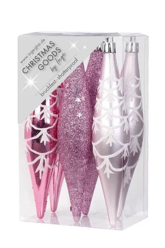 MAGIC by Inge Christbaumschmuck, Christbaumschmuck Eiszapfen 15cm Kunststoff 6er Set - Rosa Mix