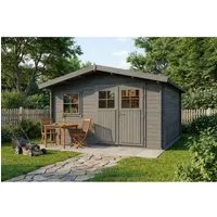 Gartenhaus Valeria-28 mit Fußboden aus Holz - Holzhäuser: Klassisches Gartenhaus mit 14,67 m², 28 mm Wandstärke und Leimholz-Doppeltür – ideal als Lagerraum oder Rückzugsort im Garten.