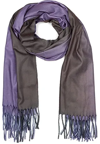 styleBREAKER Damen Schal mit 2-farbigem Farbverlauf und Fransen, warme Winter Stola mehrfarbig, Ombré Look 01017147, Farbe:Lila-Grau