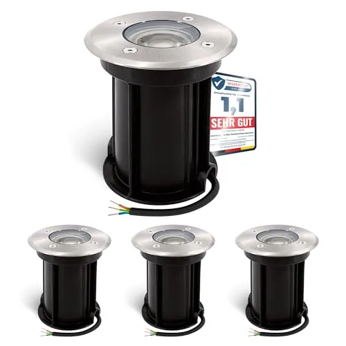 linovum BORU 4er Set Außenlampe LED Bodenlampe GU10 3W - Wetterfeste Wegeleuchten mit 4x GU10 LED (3W), befahrbar bis 500 kg und ideal für Terrasse, Balkon oder Garten. Einfache Montage dank mitgelieferter Einbaudose!