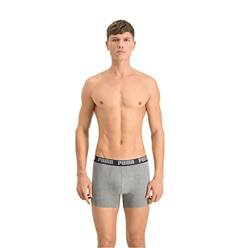 PUMA 2 er Pack Boxer Boxershorts Men Herren Unterhose Pant Unterwäsche, Farbe:691 - Dark Grey Melange/Black, Bekleidungsgröße:XL