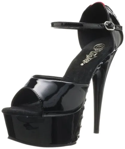 Pleaser DELIGHT-660FH, Damen Knöchelriemchen Sandalen, Schwarz (Blk-Red Pat/Blk), 41 EU (8 DDamen UK)