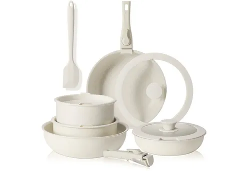 SURFOU Topf-Set 12-teiliges Topfset Abnehmbarer Griff Pots & Pans Sets, Pfanne 7inch Topf 8/10inch Cookware Wohnmobil Kochgeschirr für Camping