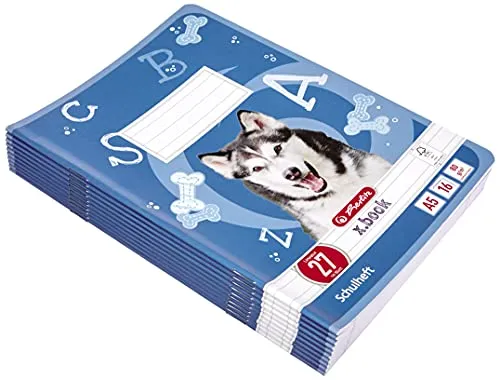 herlitz Schulheft x.book A5, Lineatur 27, ab der 5. Klasse, liniert mit beidseitigem Rand, 16 Blatt, 10 Stück