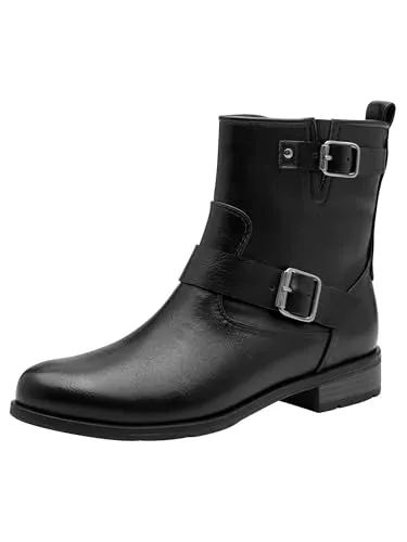Stiefelette MARCO TOZZI, Damen, Schwarz, modisch und bequem - Wanderschuhe, MARCO TOZZI Stiefelette aus Lederimitat mit Blockabsatz und modischer Zierschnalle, ideal für trendbewusste Damen, vegan verarbeitet und gepolstert für optimalen Tragekomfort.
