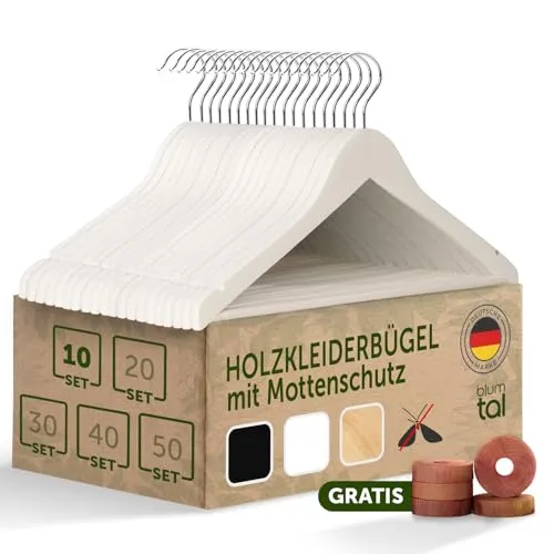 Blumtal Kleiderbügel Holz 10er Set in weiß von Blumtal