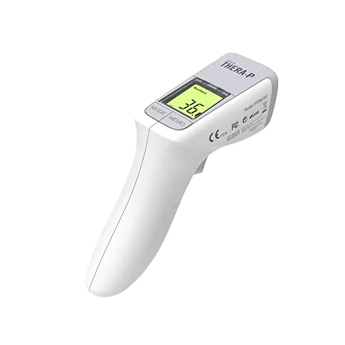 HoMedics TheraP No Touch Infrarot-Thermometer - Kontaktlose Messdistanz von 1-5cm in weniger als 2 Sekunden, Sofortmessung und dreifarbige Hintergrundbeleuchtung - mit Fieberalarm