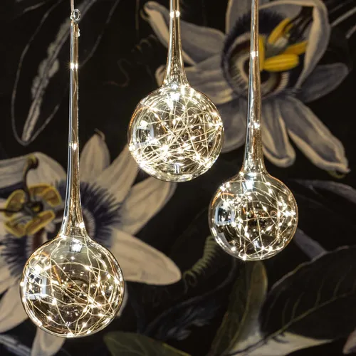 LED-Glastropfen-Vorhang, 3er Set Glas-Tropfen, Höhe 50cm plus Tropfen, IP 44 Trafo mit Timer