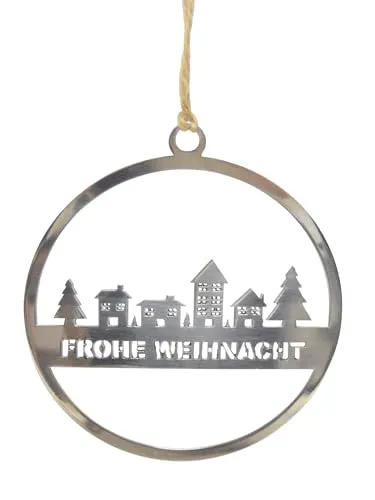 Dekohänger Frohe Weihnacht im Kreis | Silber | Metall Fensterdeko | Ø 16 cm