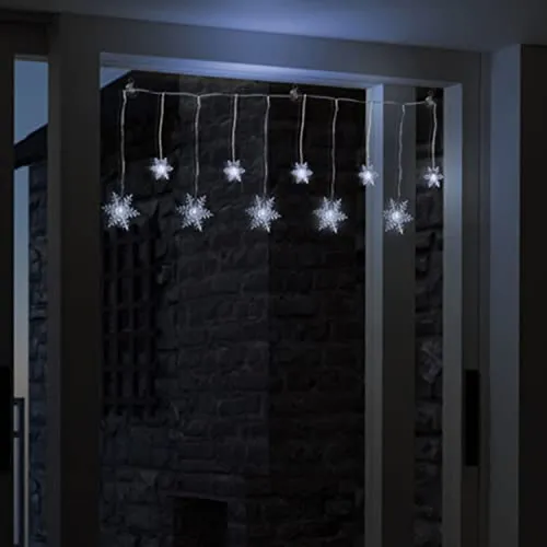 Mojawo Lichtervorhang Schneeflocke Lichterkette Weihnachten Beleuchtung 10 LEDs Batterie kaltweiß