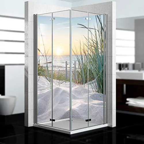 Dedeco 2x Premium Bad Duschrückwand mit Motiv: Sonnenaufgang V1, 90x200cm mit UV-Lack matt, wasserfest, hochwertig fugenlose Wandverkleidung aus 3mm-Alu-Verbundplatte, Fliesenersatz ohne Bohren