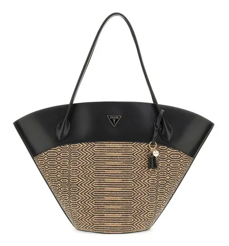 GUESS Venere Extra Large Shopper Tasche Natural / Black - Große Shopper Tasche für Damen, ideal für Freizeit und Alltag. Mit modernem geometrischem Muster und robustem Material für langlebigen Gebrauch.