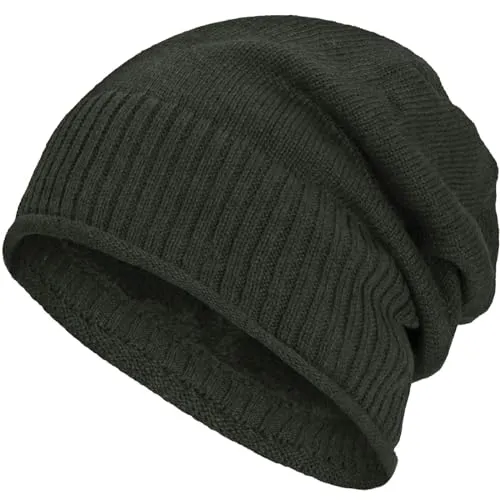 Compagno gefütterte Wintermütze für Herren und Damen Mütze Beanie Haube Einheitsgröße Strickmütze, Farbe:Oliv