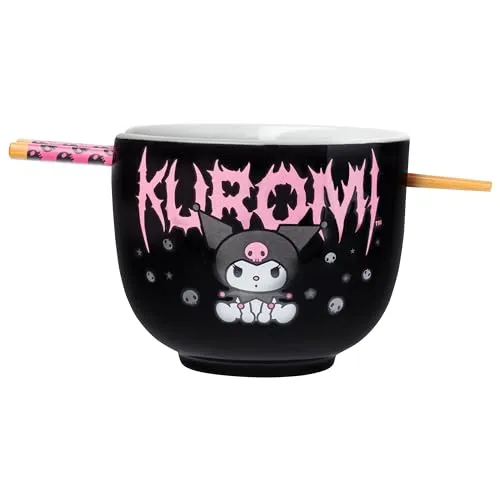 Silver Buffalo Sanrio Hello Kitty und Friends Kuromi Keramik-Ramen-Nudel-Reisschale mit Essstäbchen, mikrowellengeeignet, 590 ml