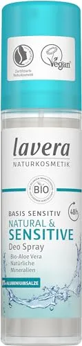 lavera Deo Spray basis sensitiv NATURAL SENSITIVE 48 h - Veganes Deo mit 48 Stunden Schutz, milder Rezeptur aus Bio-Aloe Vera und natürlichen Mineralien – ohne Aluminium, ideal für empfindliche Haut.